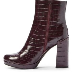 Rachel Zoe Maya Platform Boot / Deep Mahogany Croc Embossed